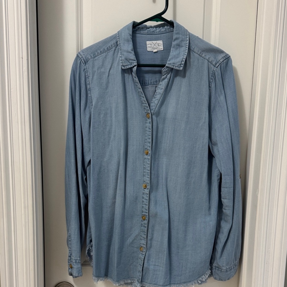 Eileen Fisher Light Blue Denim Button-Front Blouse
